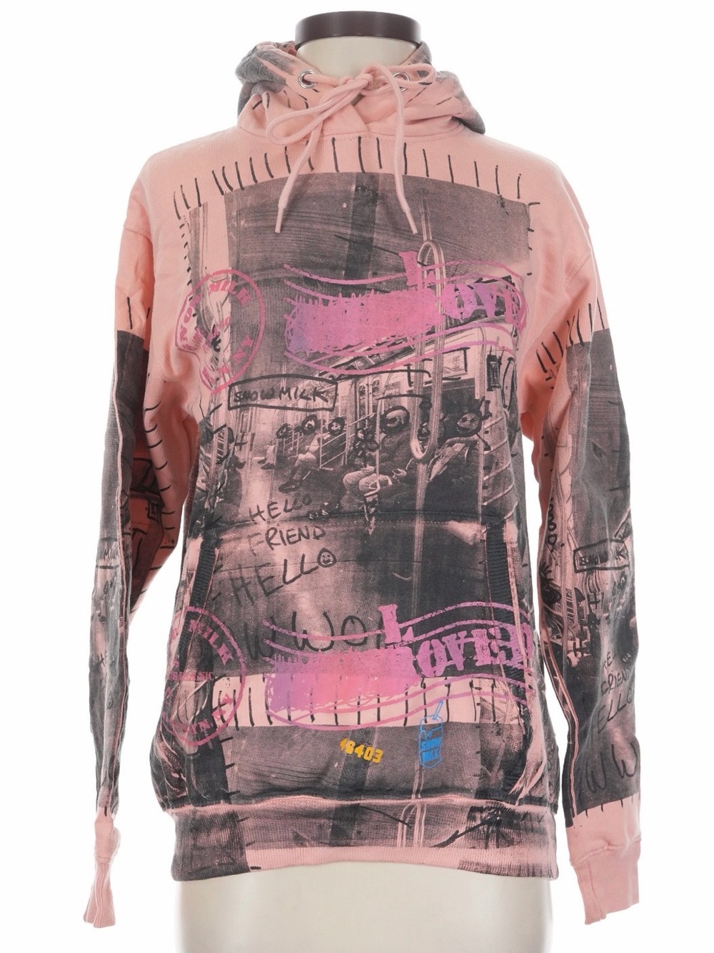 Snow Milk 1-of-1 Upcycled Graffiti Subway Hoodie Pink Size Small - Piece #46403